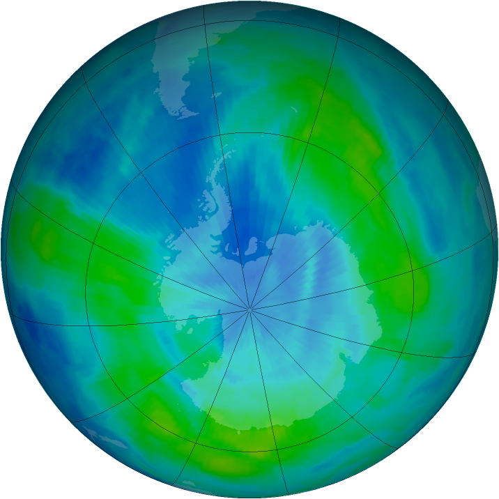 Antarctic ozone map for 14 March 1997
